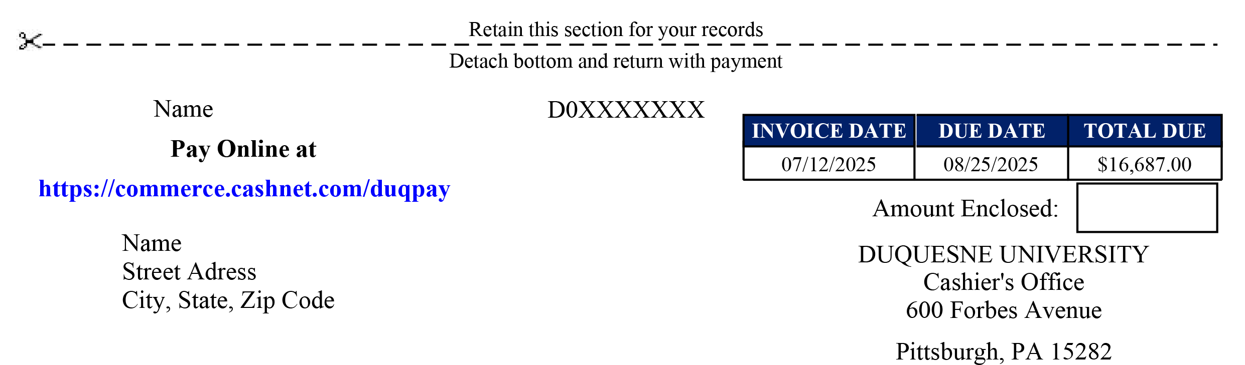 Payment slip to be mailed in